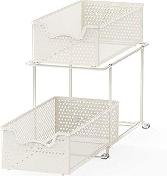 Simple Houseware 2 Tier Sliding Cabinet Basket Organizer Drawer, White | Amazon (US)