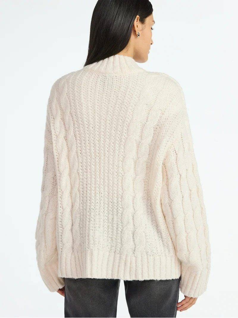 Scoop Women’s Oversized Cable Knit Sweater, Midweight, Size XS-XXL | Walmart (US)