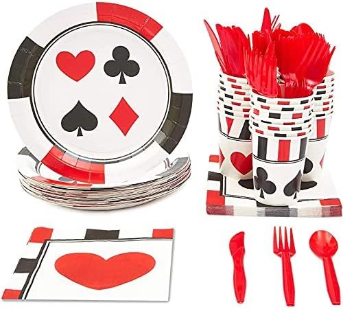 Casino Party Bundle, Includes Plates, Napkins, Cups, and Cutlery (24 Guests,144 Pieces) | Amazon (US)