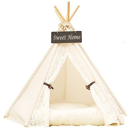 Pet Teepee Dog & Cat Bed DEWEL Portable Washable Dog Tent Lace Style Pet Sweet House for Dog Cat Pet | Walmart (US)