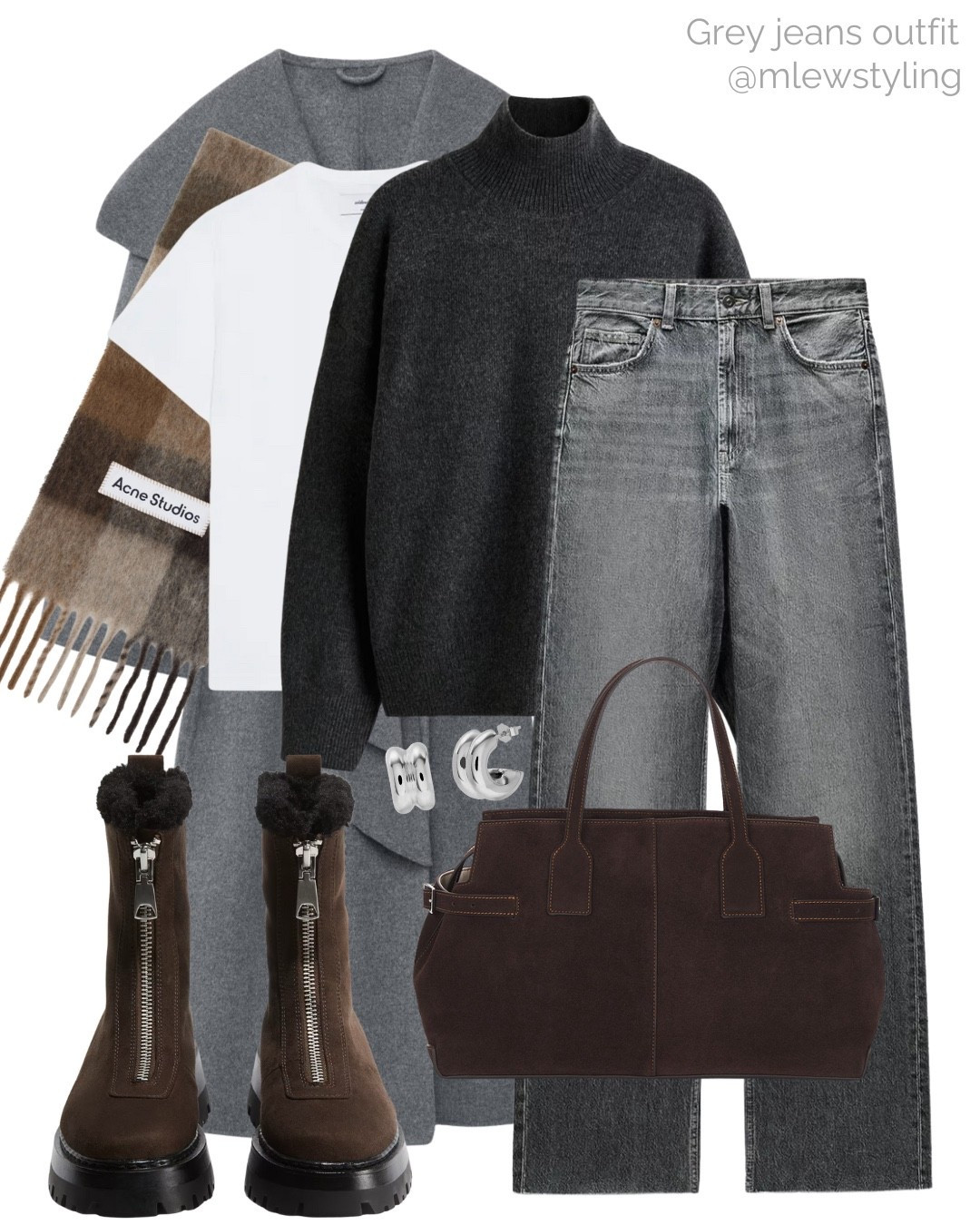 Winter outfit with grey jeans 🩶

Tags: new in Zara denim, fleece lined boots, brown suede tote bag, white tee, grey turtleneck sweater, acne plaid scarf, grey wool coat 

#LTKSeasonal #LTKItBag #LTKStyleTip