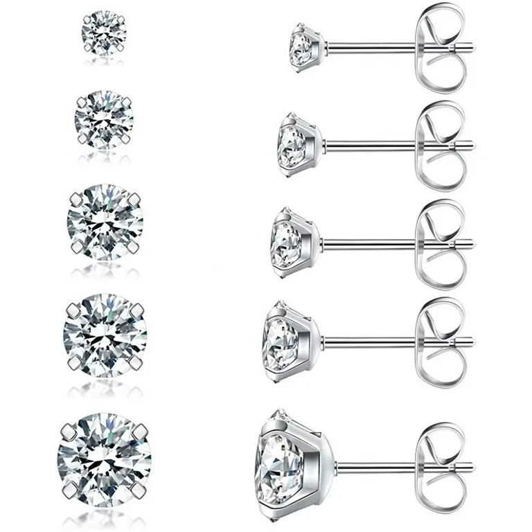 Earrings Set Stainless Steel Cubic Zirconia Stud for Hypoallergenic Ears of Men Women | Walmart (US)