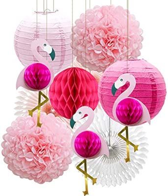 Tropical Pink Flamingo Party Honeycomb Decoration, Pom Poms Paper Flowers Tissue Paper Fan Paper ... | Amazon (US)