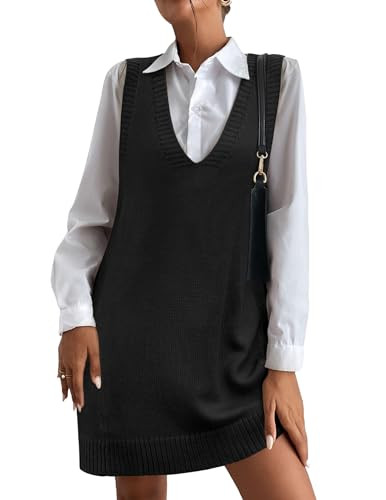 HOTOUCH Black Sweater Vest Women V Neck Knitted Sweaters Sleeveless Solid Pullover Knit Vest (Black S) | Amazon (US)