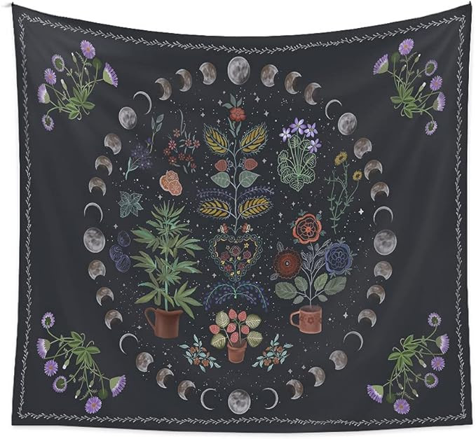 LAIMAILER Plant Tapestry, Nature Moon Phase Tapestry Wall Hanging, Bohemian Mandala Tapestry Aest... | Amazon (US)