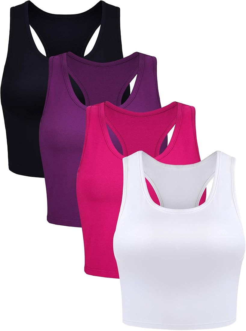 Boao 4 Pieces Basic Crop Tank Tops Sleeveless Racerback Crop Sport Top for Women | Amazon (US)
