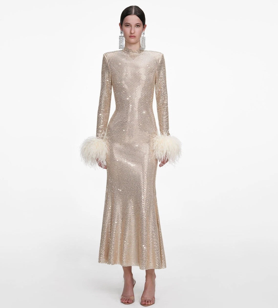 Self-portrait CHAMPAGNE RHINESTONE FEATHER MIDI DRESS $970 US 0 UK 4 | eBay US