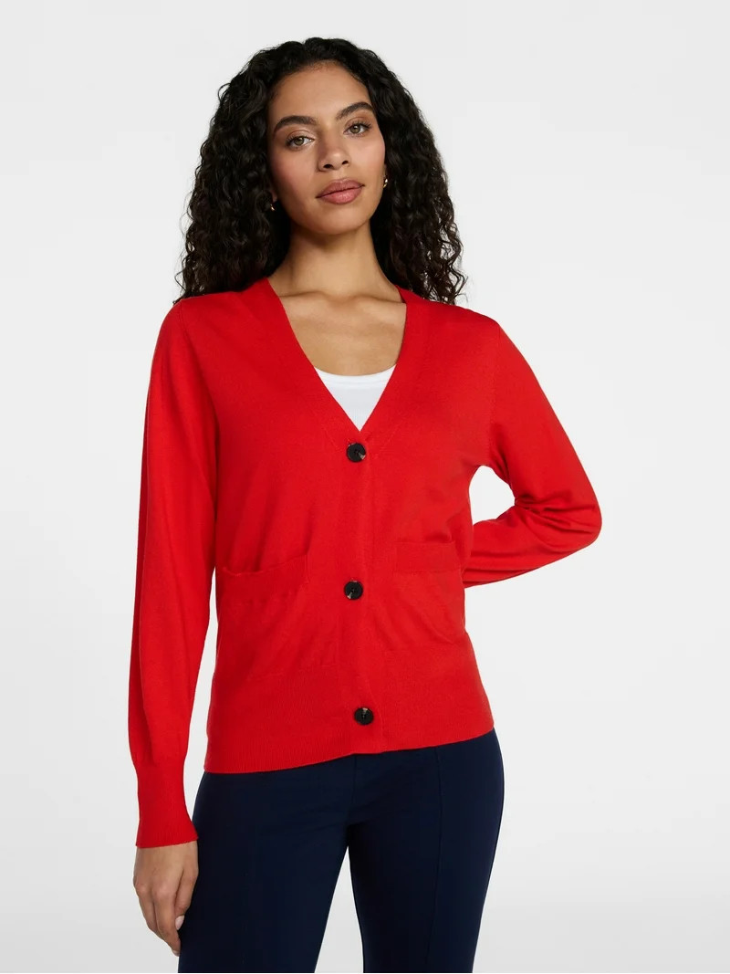 Time and Tru Women's V-Neck Cardigan Sweater, Lightweight, Sizes XS-XXXL | Walmart (US)