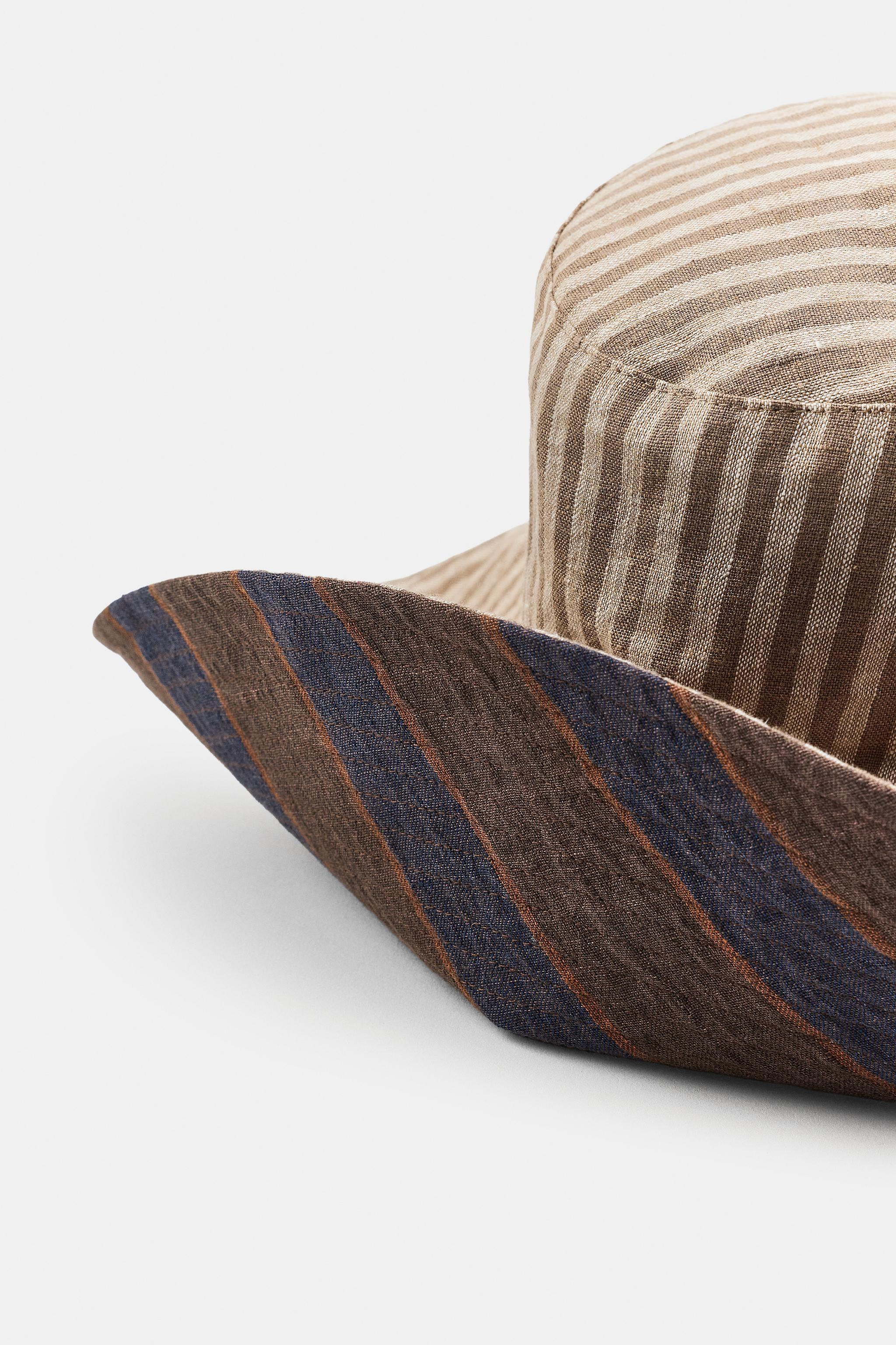 100% LINEN STRIPED REVERSIBLE HAT | Zara UK