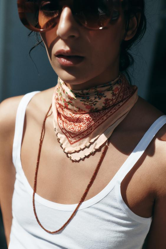 BEADED FLORAL PRINT SILK BANDANA | Zara US