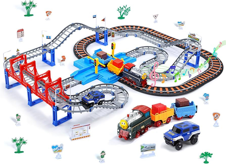 CUTE STONE Toy Train Set for Toddler, Train Track Set with Cars, Electric Train with Realistic So... | Amazon (US)