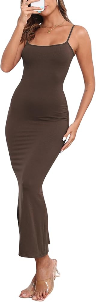 PRIMODA Women's Bodycon Spaghetti Strap Maxi Dress Ribbed Summer Sexy Slip Long Dress Fishtail He... | Amazon (US)