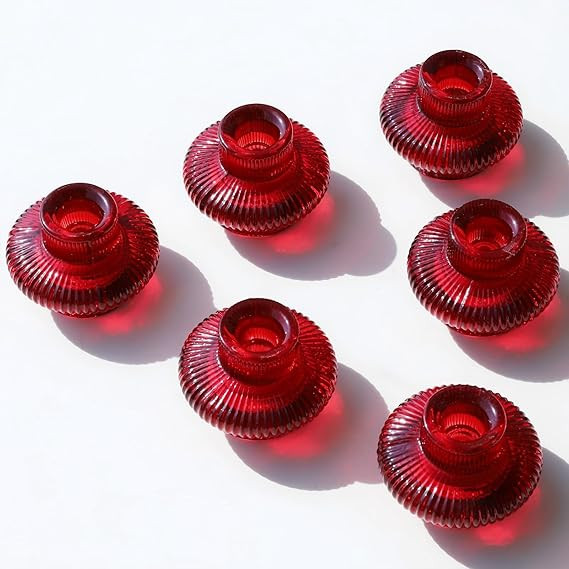 VOHO Vintage Red Candlestick Holders for Christmas Decorations, 6pcs Stackable Candle Stick Candl... | Amazon (US)