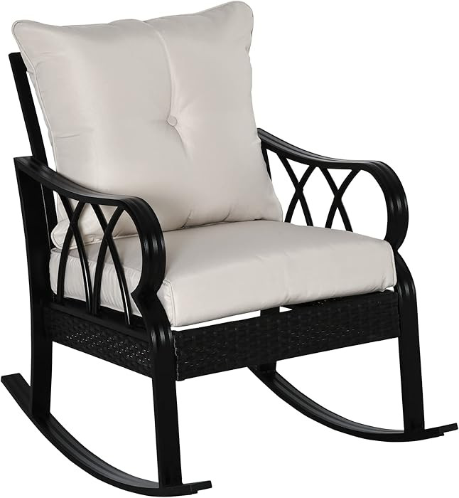 Outsunny Outdoor Wicker Rocking Chair with Padded Cushions, Aluminum Furniture Rattan Porch Rocke... | Amazon (US)