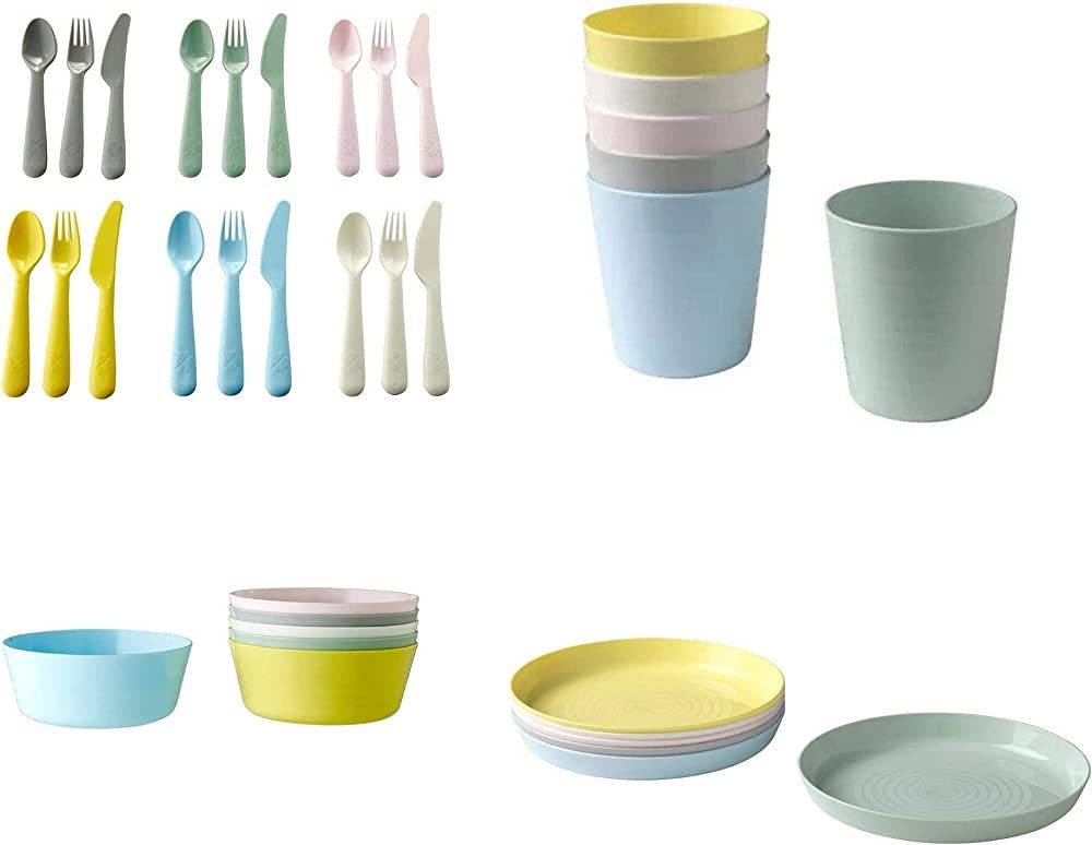 Ikea 36 Pcs Kalas Kids Plastic BPA Flatware, Bowl, Plate, Tumbler Set, Colorful, 1 | Amazon (UK)