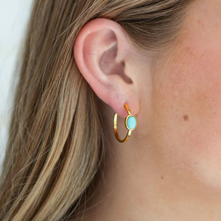 Turquoise Oval Mini Hoops | Earrings Brand | Erin McDermott Jewelry