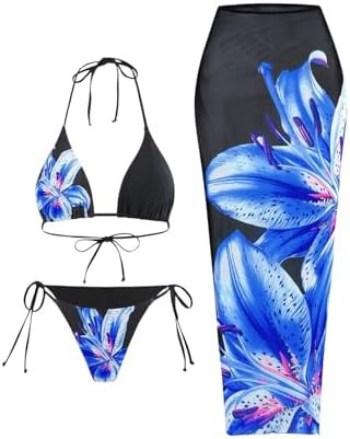 MakeMeChic Women's Triangle Thong Bikini Sets Floral Polka Dots Bandeau Bathing Suit Swimsuit Cov... | Amazon (US)