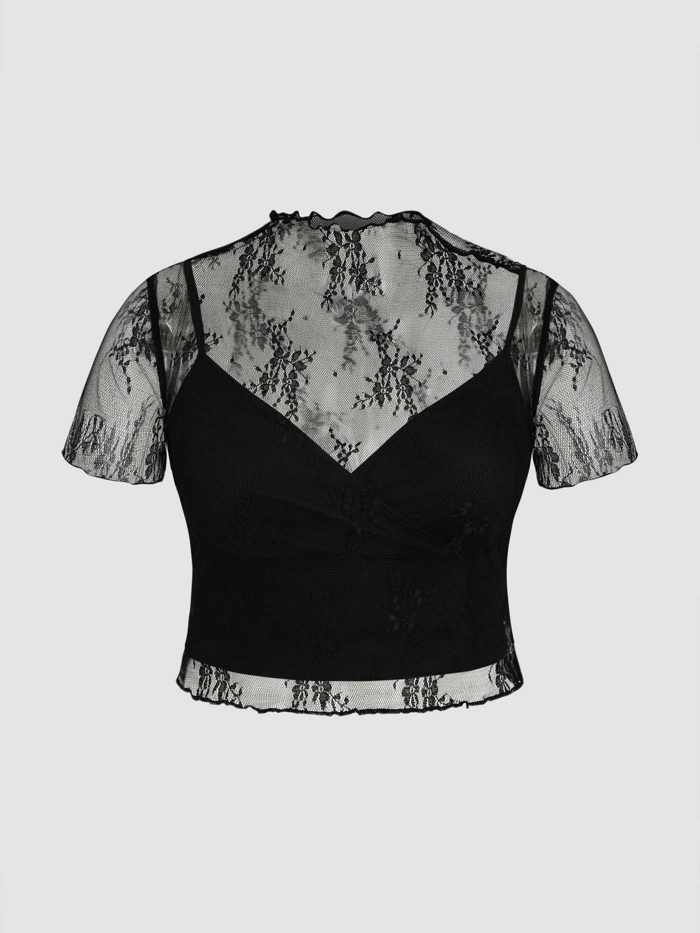 High Neck Lace Floral Top & Solid Cami Top Set Curve & Plus | Cider