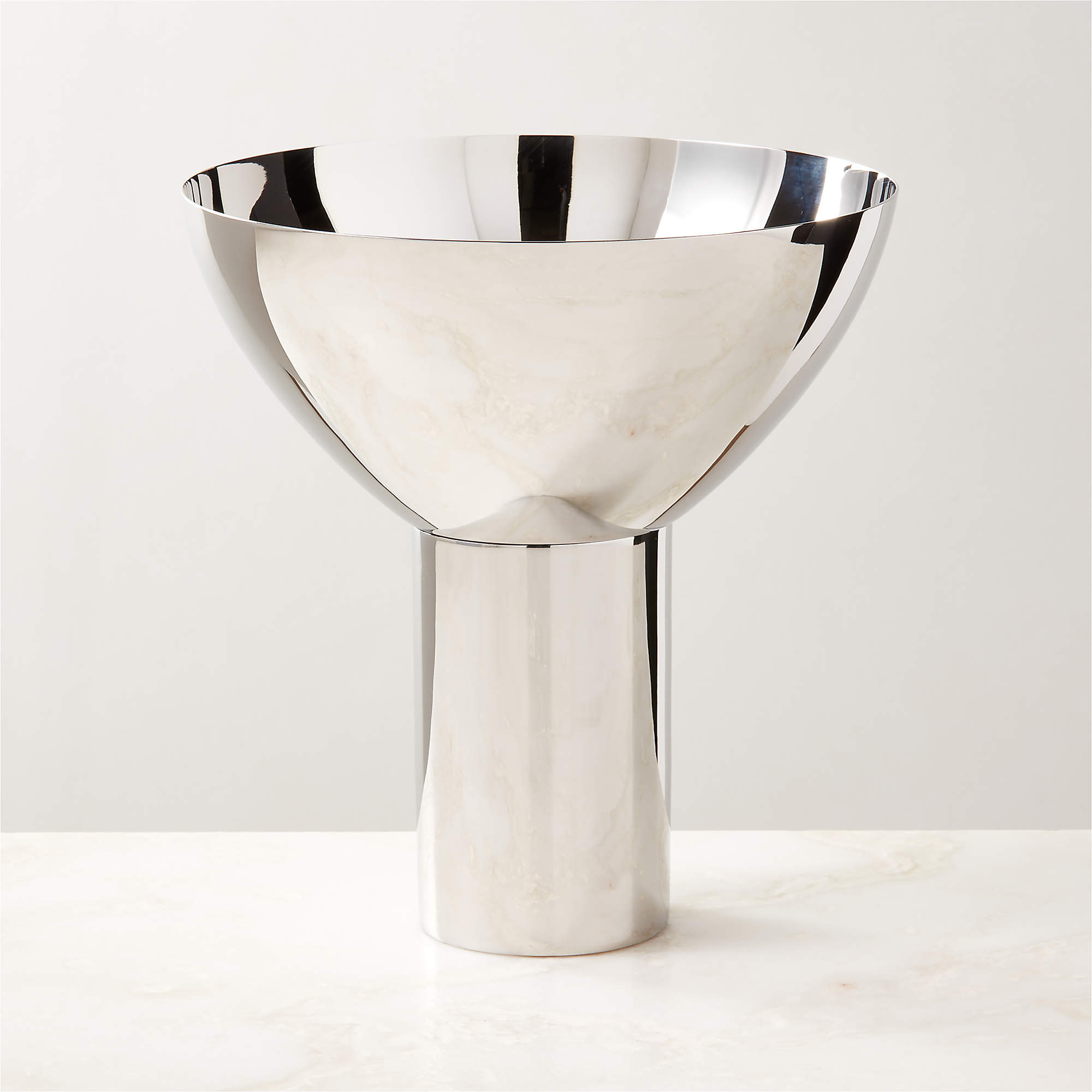 Clyme Polished Stainless Steel Pedestal Serving Bowl + Reviews | CB2 | CB2
