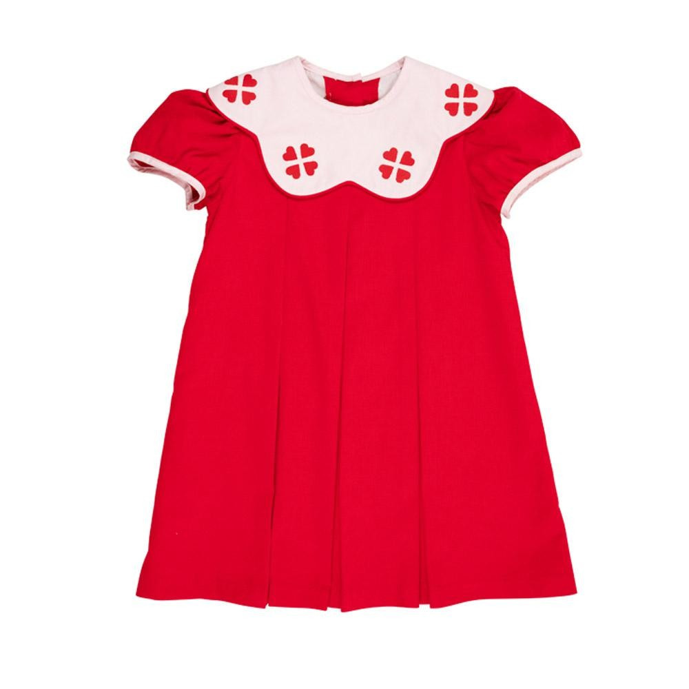 Frenchy Frock (Corduroy) - Richmond Red with Palm Beach Pink & Heart Applique | The Beaufort Bonnet Company