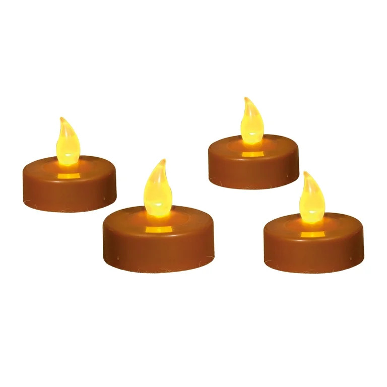 Battery-Operated Yellow Flickering Flame LED Tealights, 4 Count, Fall by Way To Celebrate | Walmart (US)