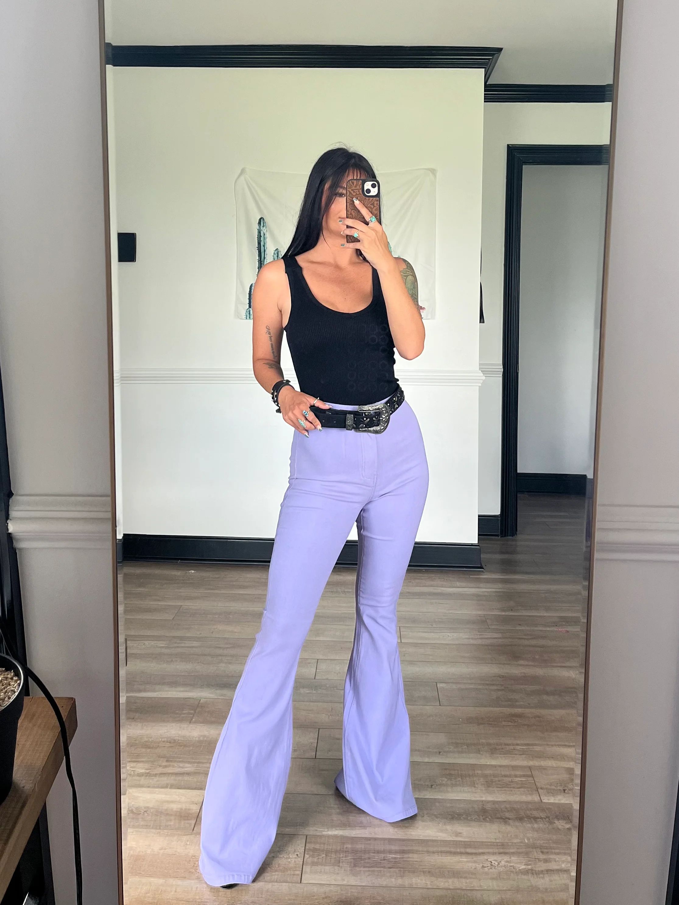 Fiona High Waisted Bell Bottom Flare Jeans - Lavender | Willow Boutique