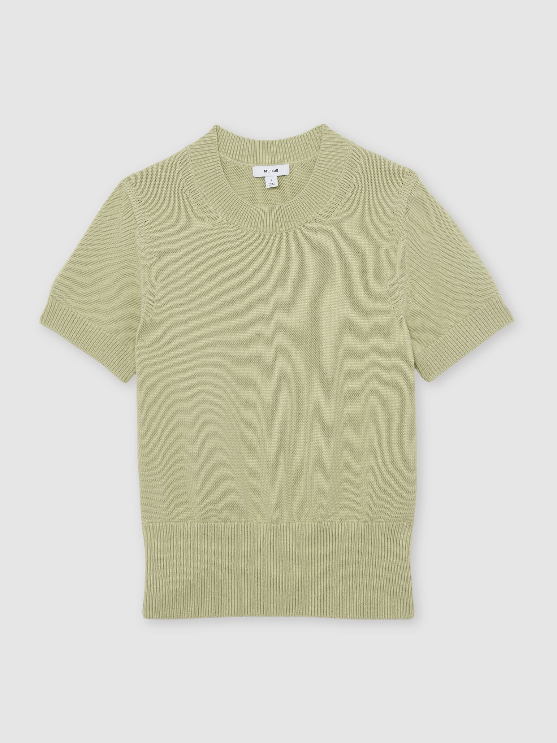 Cotton And Wool Crew-Neck Top in Sage Green | Reiss UK