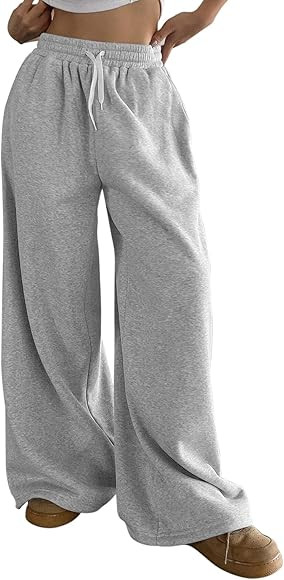 HeSaYep Fleece Lined Sweatpants for Women Winter Warm Wide Leg Drawstring Cuffs Baggy Sweat Pants... | Amazon (US)
