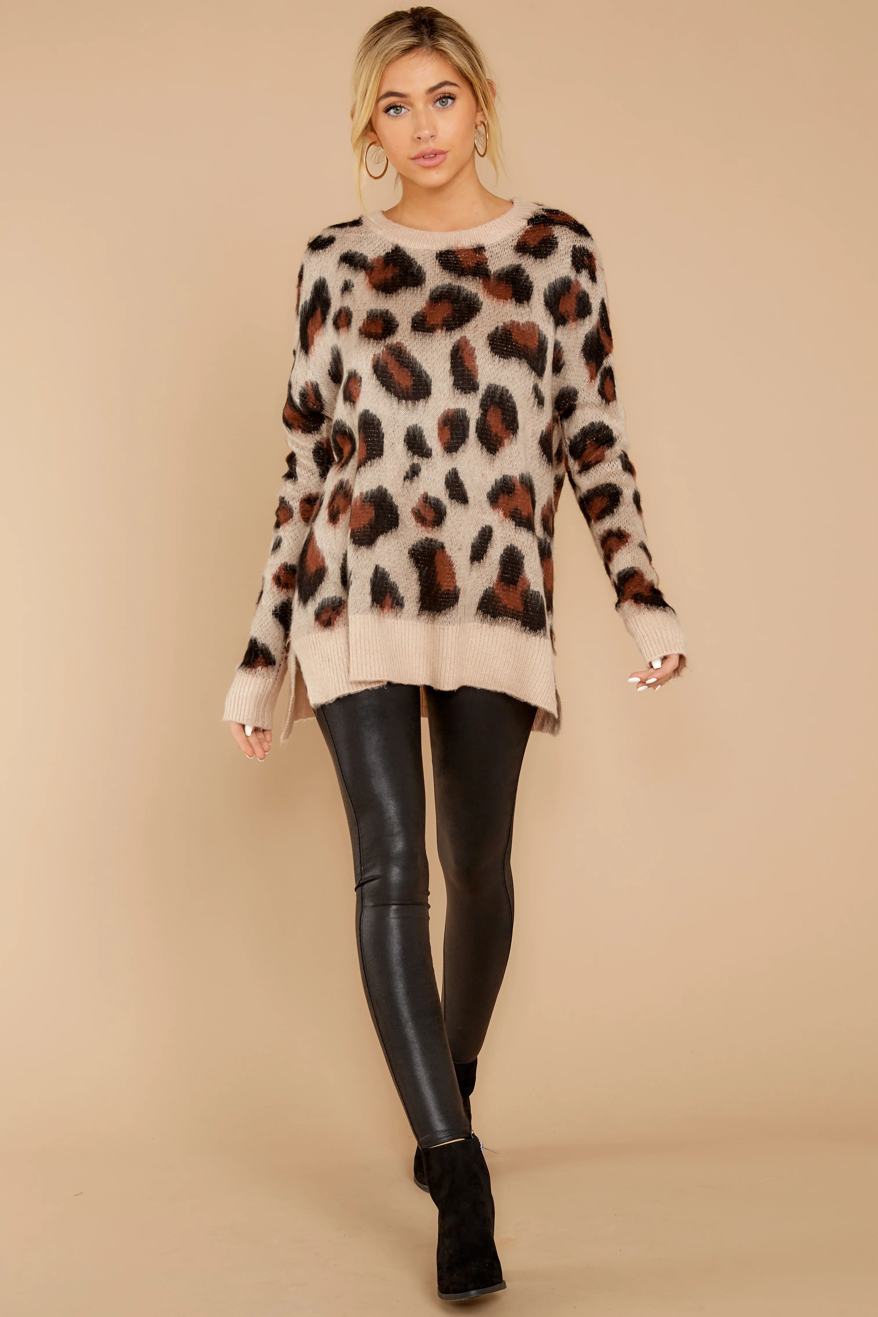Spot Perfection Leopard Print Sweater Beige | Red Dress 