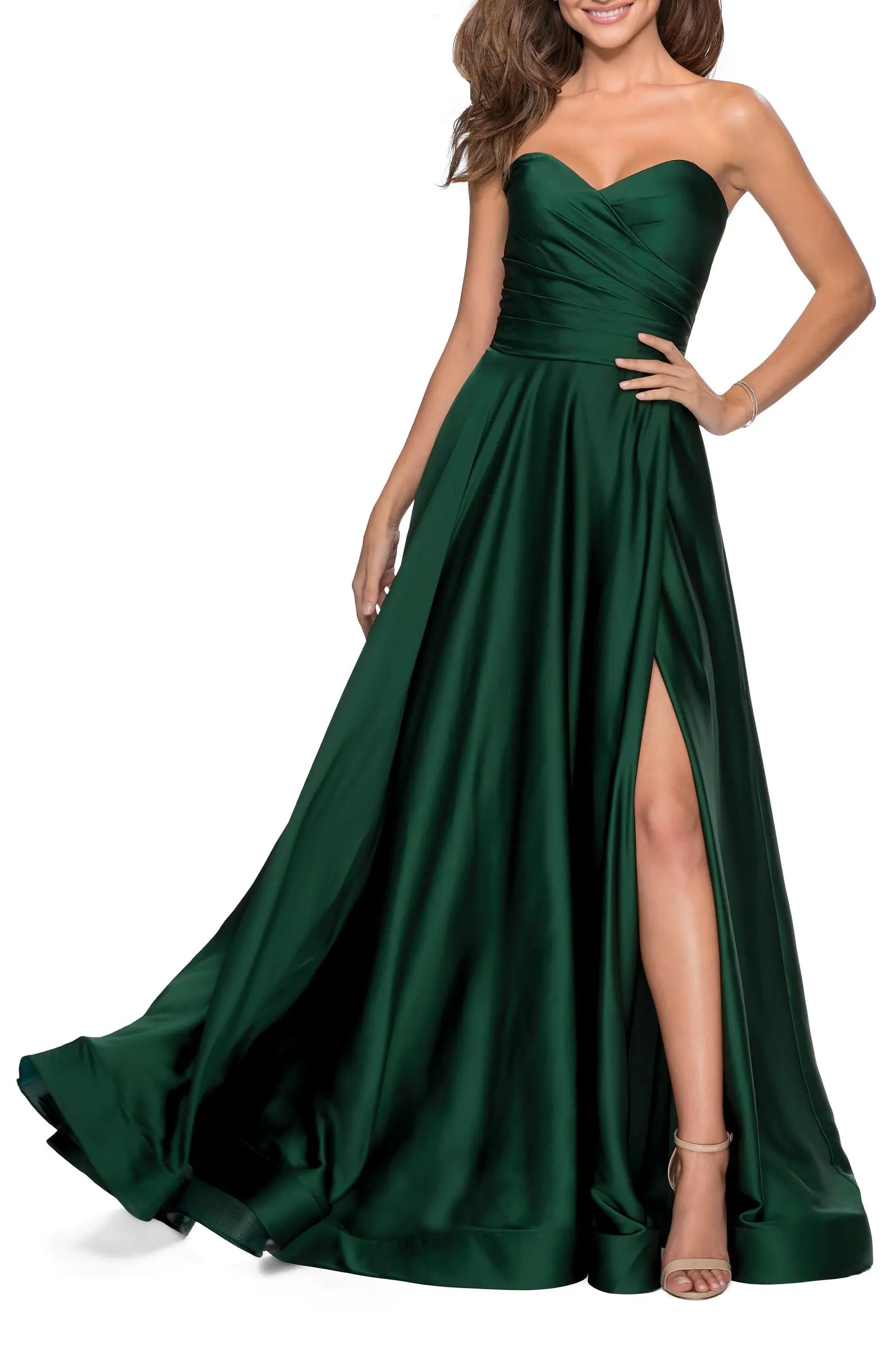 La Femme Strapless Slit Satin Ballgown | Nordstrom | Nordstrom