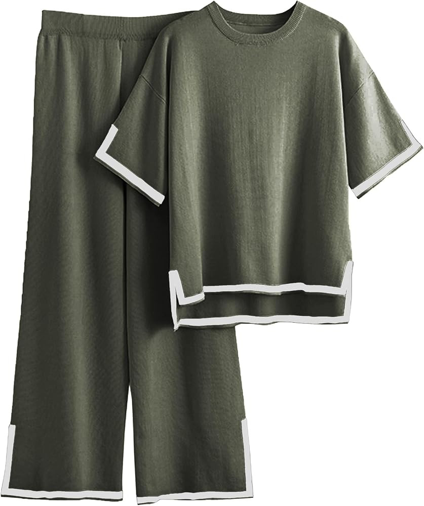 Famulily Women's Tracksuits Sweater Sets 2 Piece Outfits Knit Lounge Set Short Sleeve Tops Matchi... | Amazon (CA)