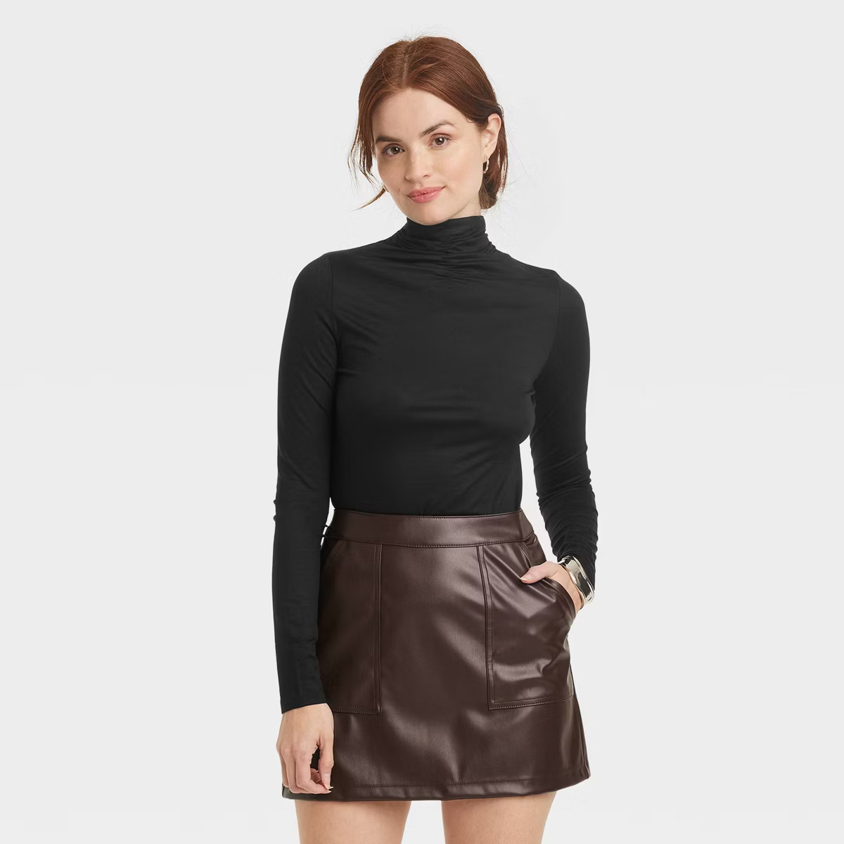 Women's Ruched Mock Turtleneck Long Sleeve T-Shirt - A New Day™ | Target