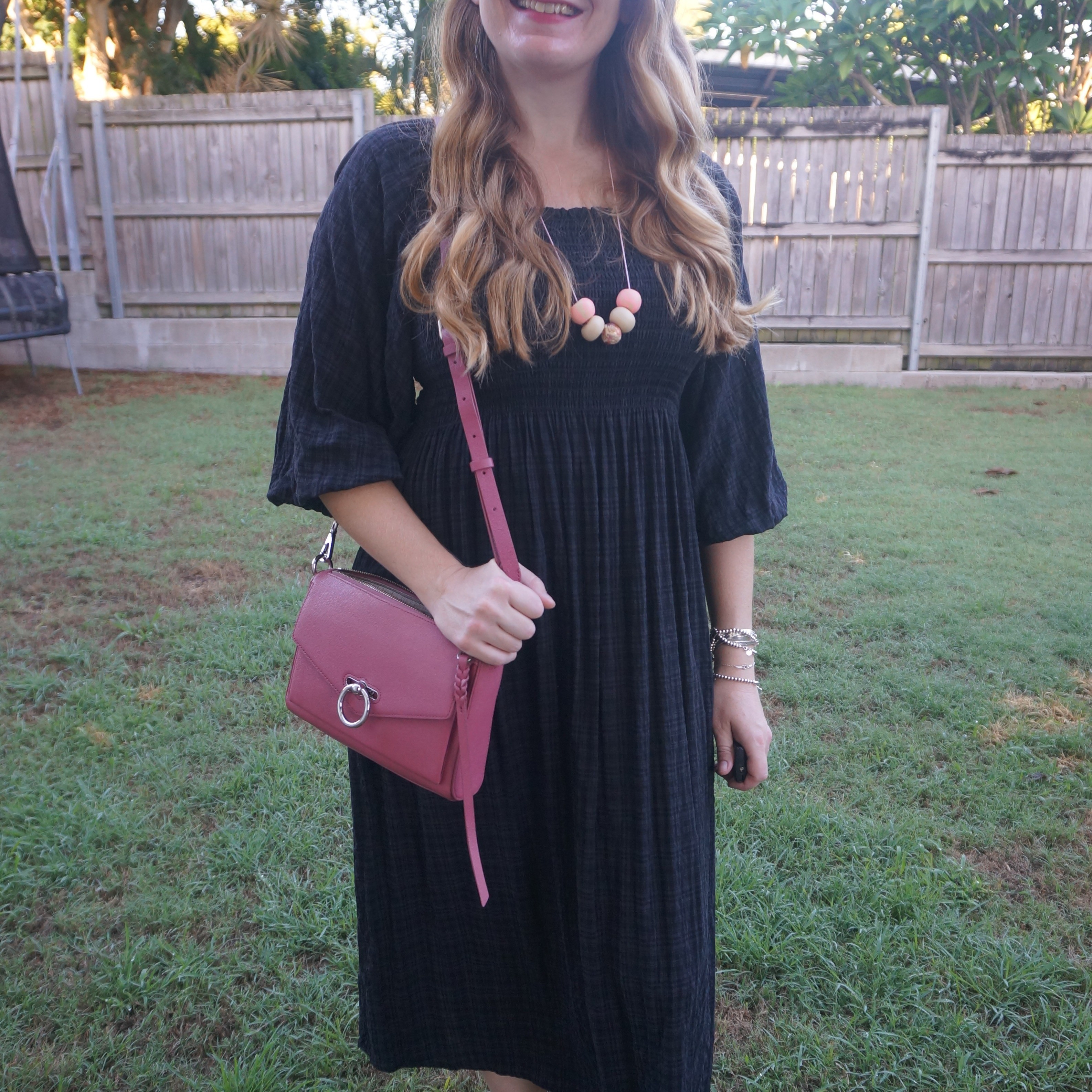 Thrifted Target black tartan shirred midi dress with pink Rebecca Minkoff Jean MAC crossbody bag 🖤💕

#LTKbag #LTKaustralia #LTKautumn