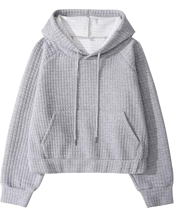 Gihuo Women's Casual Long Sleeve Waffle Hoodie Drawstring Pullover Sweatshirts Crop Top with Pock... | Amazon (US)