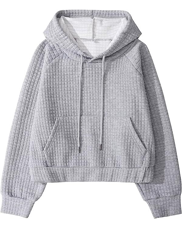 Gihuo Women's Casual Long Sleeve Waffle Hoodie Drawstring Pullover Sweatshirts Crop Top with Pock... | Amazon (US)