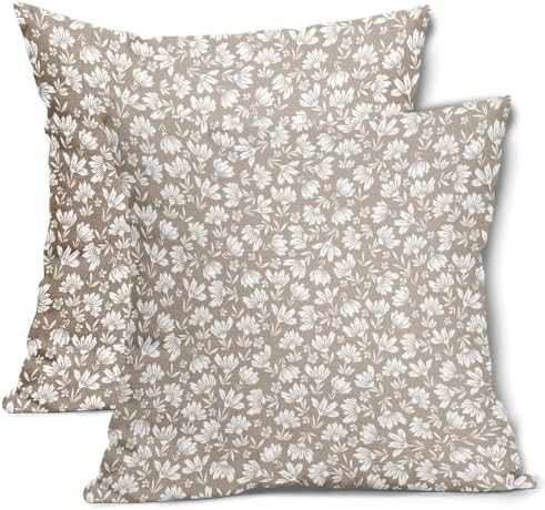 Tan Khaki Beige Daisy Floral Pillow Covers 18X18 Inch Vintage Flowers Decorative Pillow Cases Set... | Amazon (US)