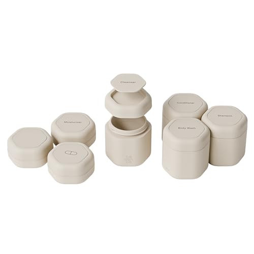 Cadence Travel Containers - Daily Routine Capsule Set - Magnetic Containers with Lids,4 Flex Mediums (1.32oz) & 3 Flex Smalls (0.56oz) - Shampoo, Conditioner, Body Wash, Pills, & More - Sand | Amazon (US)