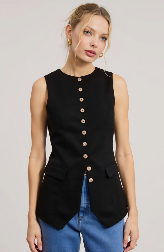 Modenaire Longline Sleeveless Button Flap Pocket Tailored Hem Vest | Nordstrom | Nordstrom