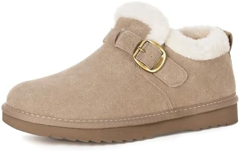 Womens Snow Boots Genuine Suede Leather Mini Boots Faux Fur Lining Winter Ankle Booties Water Res... | Amazon (US)
