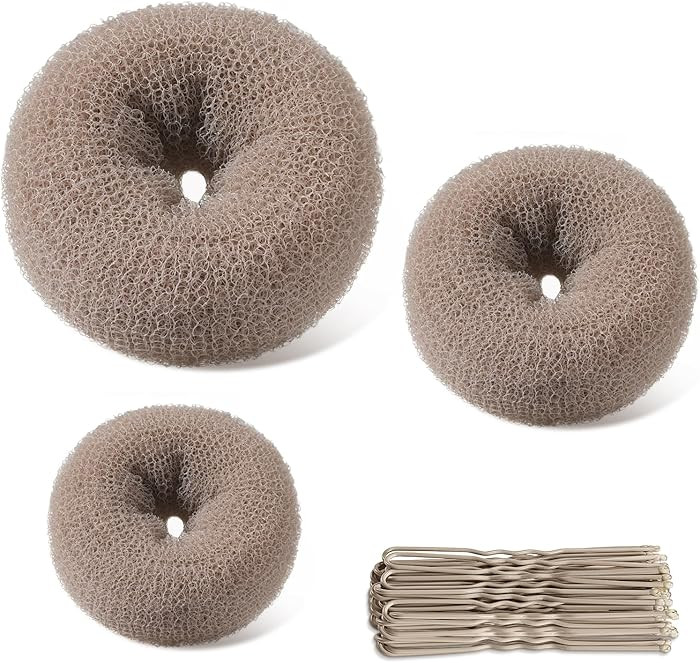 TsMADDTs Hair Bun Set, 4 pcs Tan Brown Hair Donut Bun Maker with 20 pcs U Shaped Bobby Pins for D... | Amazon (US)