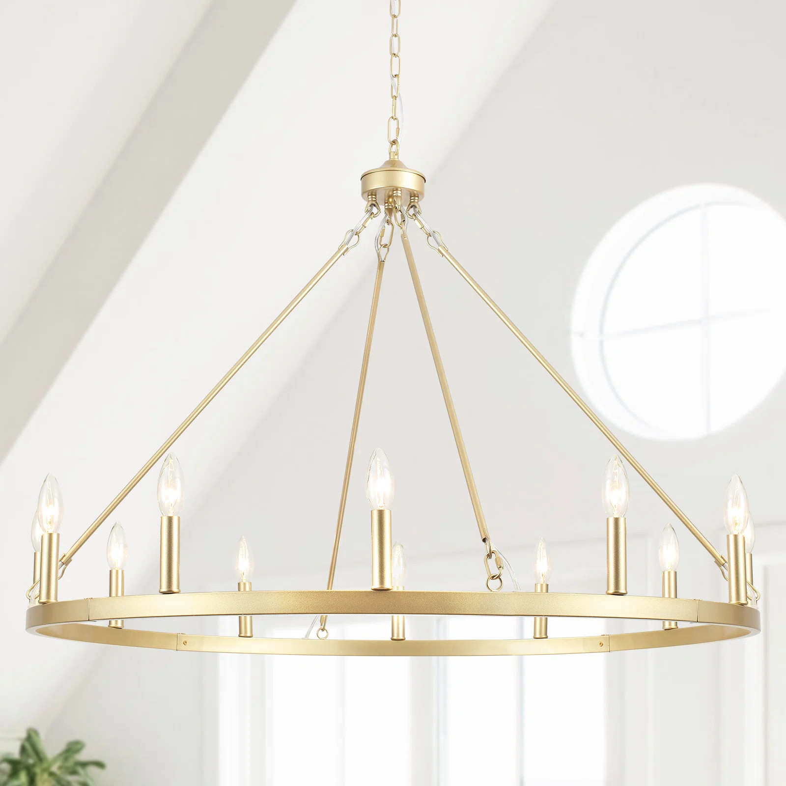 Gracie Oaks Moomal 12 - Light 38" Candle Style Dimmable Wagon Wheel Chandelier | Wayfair | Wayfair North America