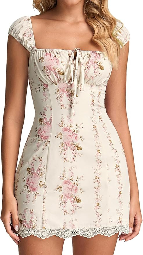 KUTUMAI Vintage Lace Up Floral Corset Mini Dress Cute Summer Short Graduation Dresses for Women 2... | Amazon (US)
