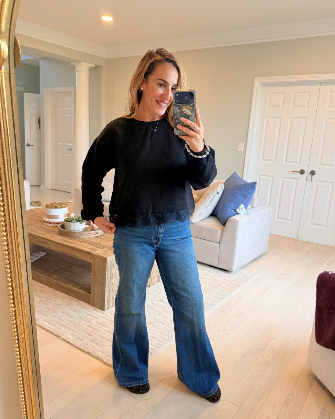 size medium in the sweatshirt and size 8 in the jeans! LOVE them both. Sweatshirt is french terry and such nice quality!  

 #LTKootd #LTKmomlife #LTKOver40