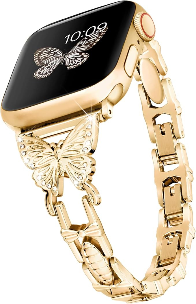 wipalor Butterfly Band for Gold Apple Watch Bands 42mm 41mm 40mm 38mm for Women, Metal Dressy iWa... | Amazon (US)