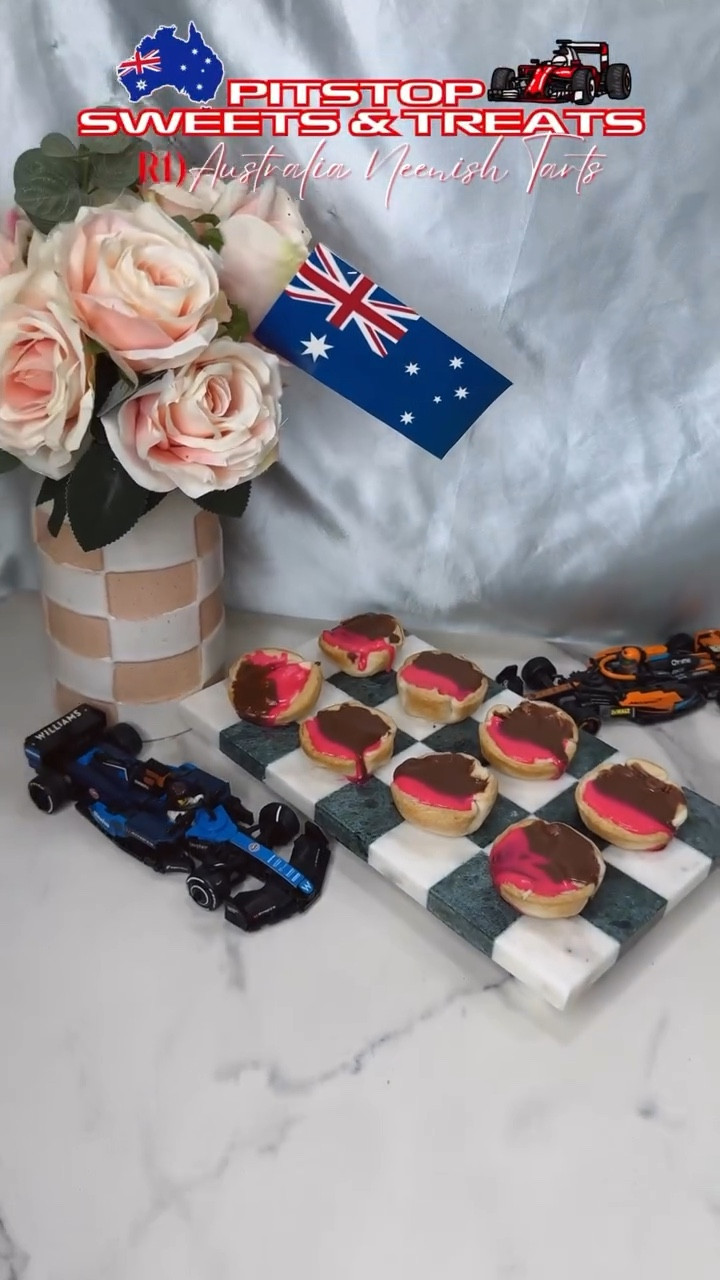 Pit Stop Sweets & Treats Round 1: Australian Neenish Tarts 🇦🇺
.
This is my third year doing this series, so buckle up we are back buttercups! This week the New South Wales bakery classic, Neenish tarts, made with jam, mock cream and icing in a tart shell. 
.
Honestly these were just okay, not my fav Aussie treat. Previously for this series in the past, I have made Lamingtons and Pavlova and those were so delicious. Seriously I dream about lamingtons, possibly the best dessert in this series. Sorry to the aussies, this one was not great for me. 
- All the love and go McLaren🩵
.
Recipe I followed is by the blog: 
Woolsworths
 .
Full In Depth Baking Video & Yap Sesh On My YT 🔗 In B-I-O
.
 #f1 #bakingaroundtheworld #australiagp #neenishtarts #australiandesserts