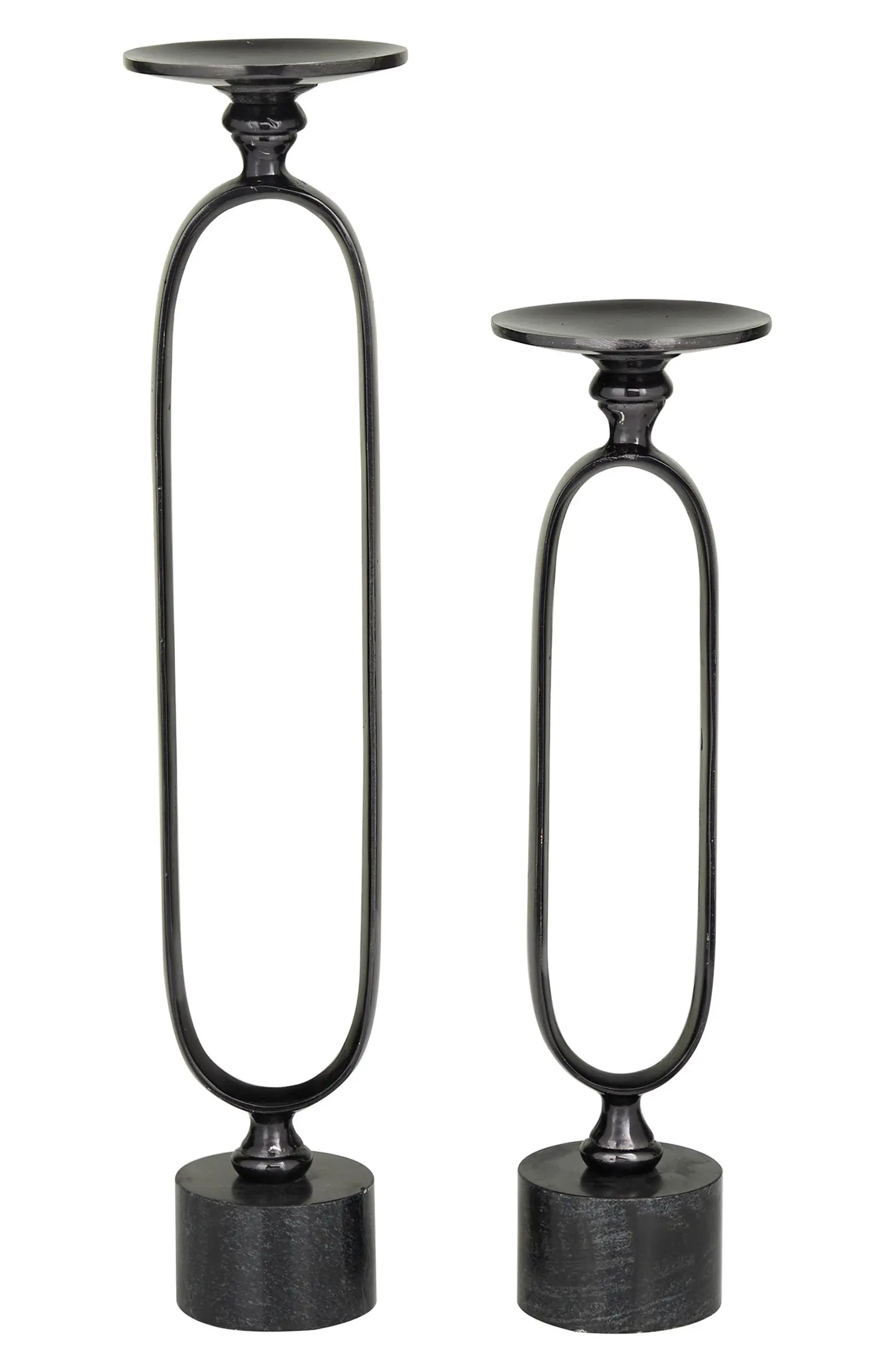 VIVIAN LUNE HOME Black Aluminum Paper Clip Pillar Candle Holder with Marble Base - Set of 2 | Nor... | Nordstrom Rack