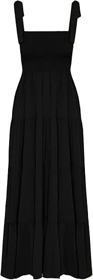 ELIGNTLOFT 2024 Women's Summer Casual Maxi Dress Spaghetti Strap Square Neck Boho Beach Long Sun ... | Amazon (US)