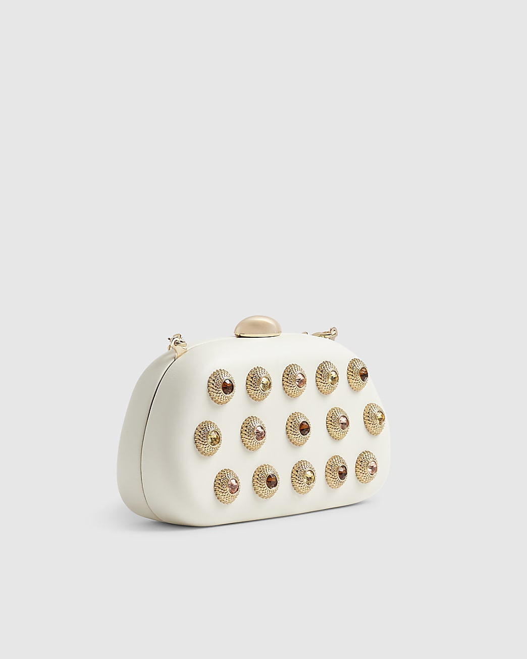 Cream Mixed Gem Hard Shell Clutch Bag | River Island UK & IE