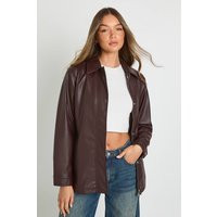 Womens Faux Leather Belted Jacket - Brown - 12 | boohoo (US & Canada)