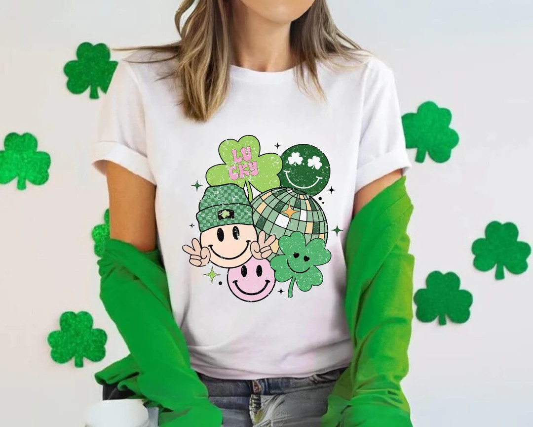 St Patricks Day Smiley Face Shirt, Shamrock Retro Tee, St Patrick Era Sweater, St Patricks Tee, G... | Etsy (US)